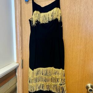 Vintage Black with Gold Fringe Flapper Dress